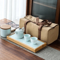 (Suning self-operated) Heqi raw tea travel tea set one pot four cups tea can portable teapot 2858