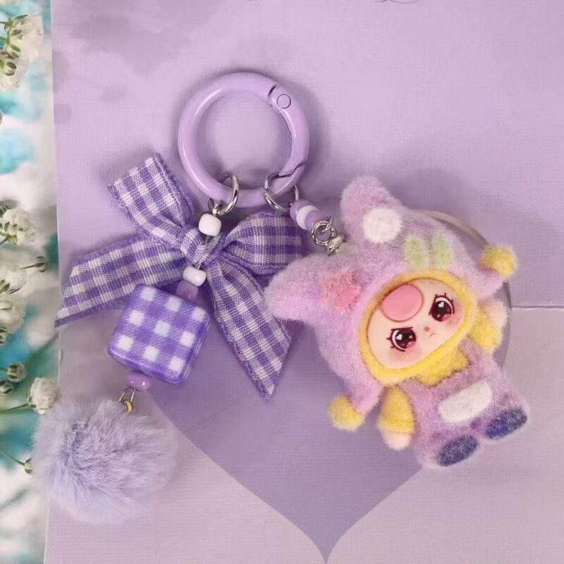 Dopamine Flocking Cold Hat Three-Year-Old Cartoon Pendant Bag Cute Doll Girl Keychain Student Pendant Gift