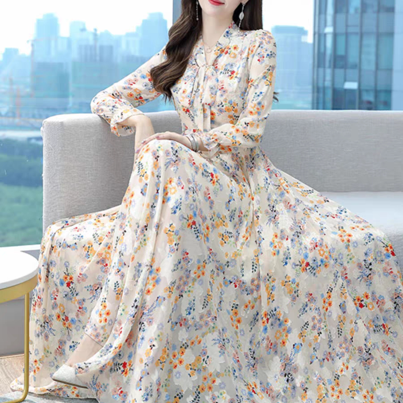 Chiffon Long-Sleeved Dress Autum Women's Clothing 2026 New High-End Brand Middle-Aged Mother Spring and Autum Style Dress Chiffon Long-Sleeved Dress Autum Women's Clothing 2026 New High-End Brand Middle-Aged Mother Spring and Autum Style Dress