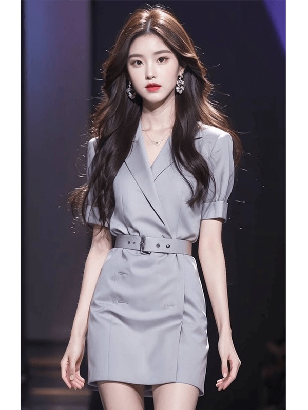 International Designer Brand Women's French Formal Occasion Super Pretty V-Neck Suit Dress Removed from Department Store Shelves