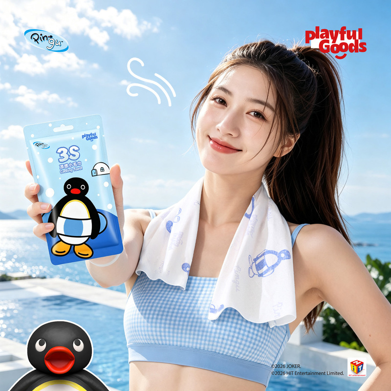 A Little Mischievous X Pingu Ice-Cooling Wipes Small Towel 0 Alcohol Instant Cooling -5 ℃ 20 Pieces in Total