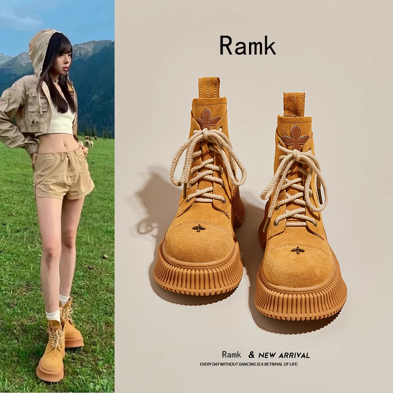 German Ramk Martin Boots for Women 2026 Autumn and Winter New Style Hiking Retro Suede Yellow Boots Thick-Soled Mid-Calf Short Boots