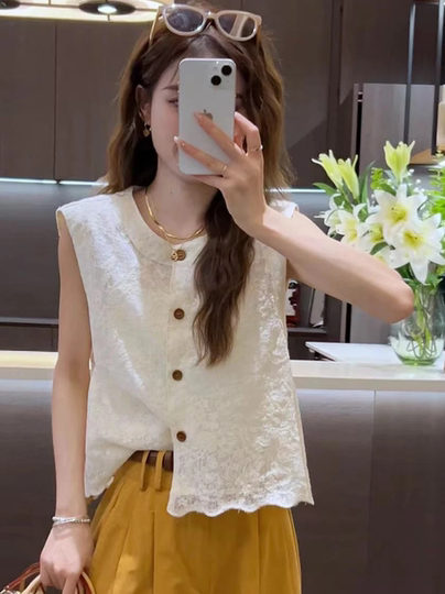 今年流行的夏装套装镂空无袖上衣阔腿裤小个子显高时尚减龄两件套