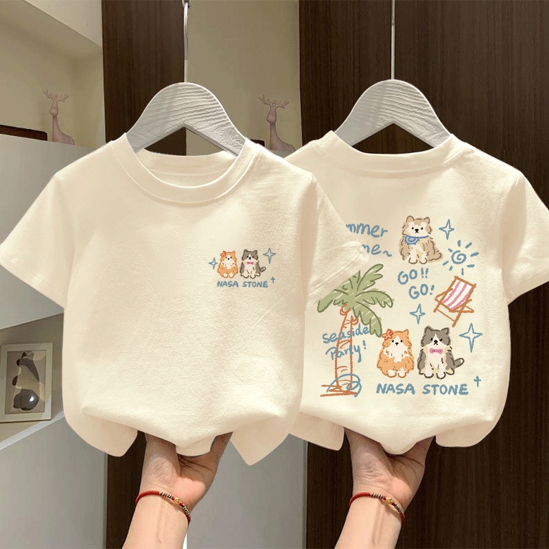 Children's Clothing New Style Kidsren's Short-Sleeved T-Shirt Summer 2026 Thin Style Boys and Girls Pure Cotton Half-Sleeved Apricot Round Neck Top Children's Clothing New Style Kidsren's Short-Sleeved T-Shirt Summer 2026 Thin Style Boys and Girls Pure Cotton Half-Sleeved Apricot Round Neck Top