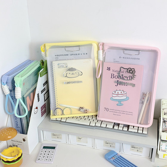 三丽鸥KT猫糖果色高颜值文件袋手提包大容量A4拉链试卷课本收纳袋