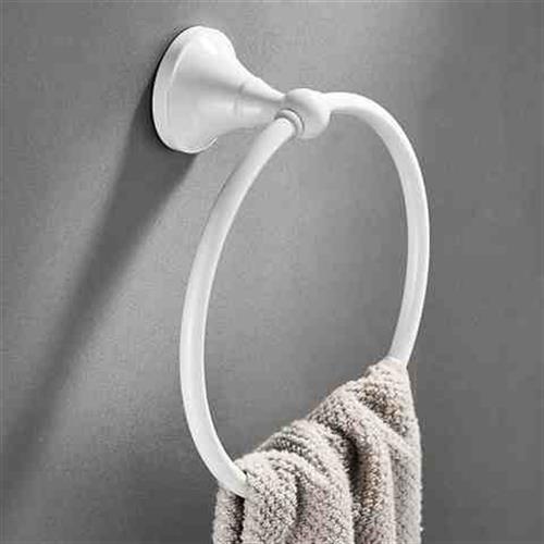 Bathroom hardware pendant direct copper material round minimalist white towel ring baking white lacquered towel rack towel hanging ring-Taobao