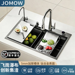 Jomow Kitchen Sink Large Single Bowl Multifunctional Dishwashing Sink 304 Stainless Steel Raindance Waterfall Integrated