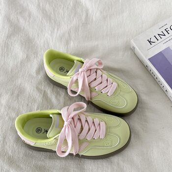 Student Niche Green Apple Moral Training Sneakers Women's Thick-Soled Casual Shoes 2026 Spring New Embroidered White Shoes