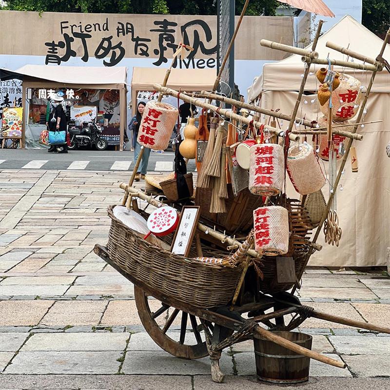 Mid-Autumn Festival Layout, Ancient Style Outdoor Attraction Decoration, Selling Man's Stall, Folk Trolley, Folk Ancient Nostalgic Objects