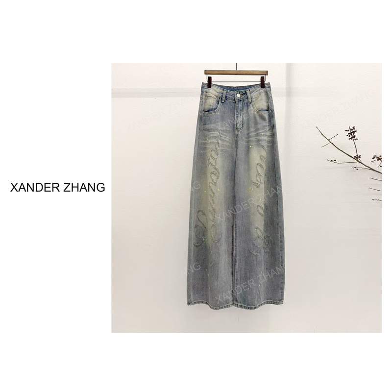 Asymmetrical Jacquard Vintage Distressed Scimitar Jeans Ybtr1K214, Slimming and Stylish