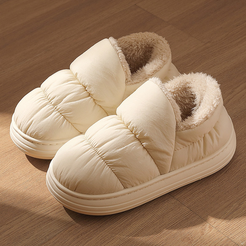 Waterproof Cotton Slippers for Women, Winter 2025 New Model, Indoor Home Plush Thick-Soled Warm Cotton Shoes with Heel Cover for Men