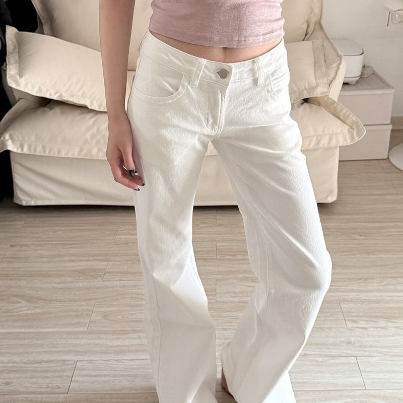 Mon18Oct. Retro Low-Waisted Classic Slimming White Washed Flared Wide-Leg Jeans Floor-Length Casual Pants