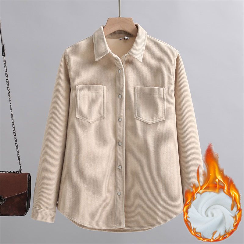 Fleece-Lined Thick Corduroy Shirt for Women, Versatile Warm Base Layer Top, New Loose-Fitting Jacket for Autumn and Winter Fleece-Lined Thick Corduroy Shirt for Women, Versatile Warm Base Layer Top, New Loose-Fitting Jacket for Autumn and Winter