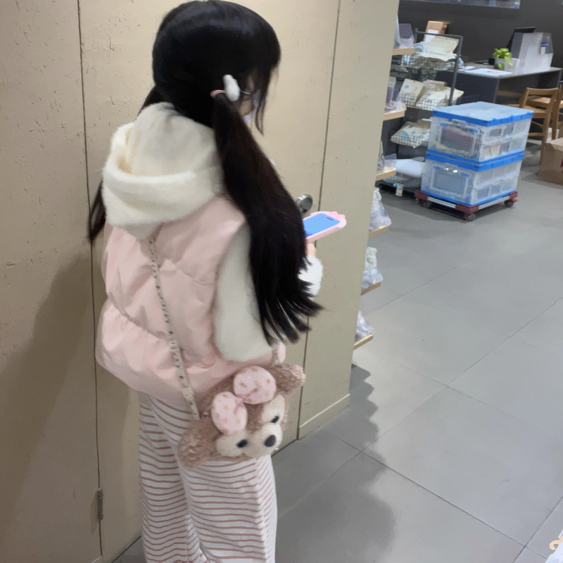 Kunmi Puff Pink Puff Bread Style Stand Collar down Vest for Women, Winter Outerwear for Petite Figures