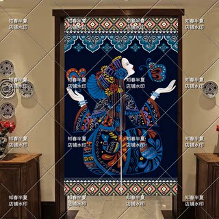 民族风布艺门帘定制餐厅包厢隔断帘云南苗族傣族布帘民宿装饰帘