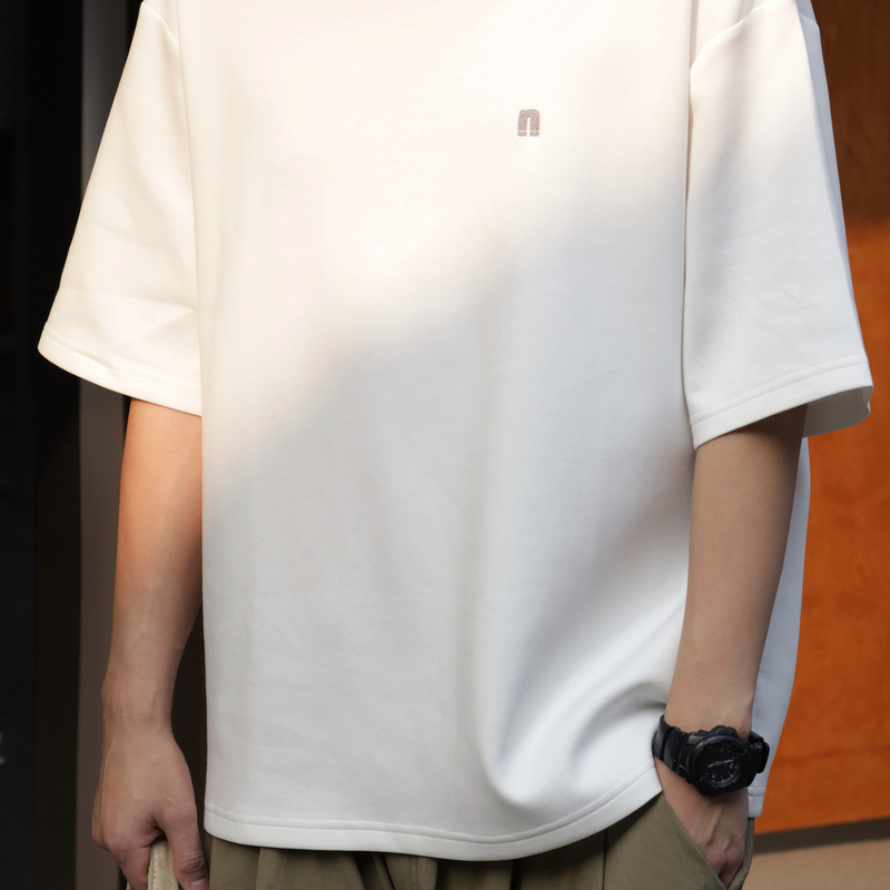 Neat Pocket Soft Modal Air Layer Special Embroidered Logo Skin-Friendly Solid Color Base Short-Sleeve Shirt