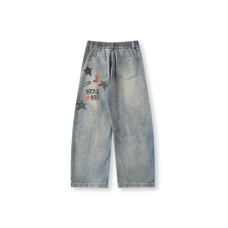 Gost Trendy Brand Keychain Print Harem Denim Pants Versatile Casual Pants