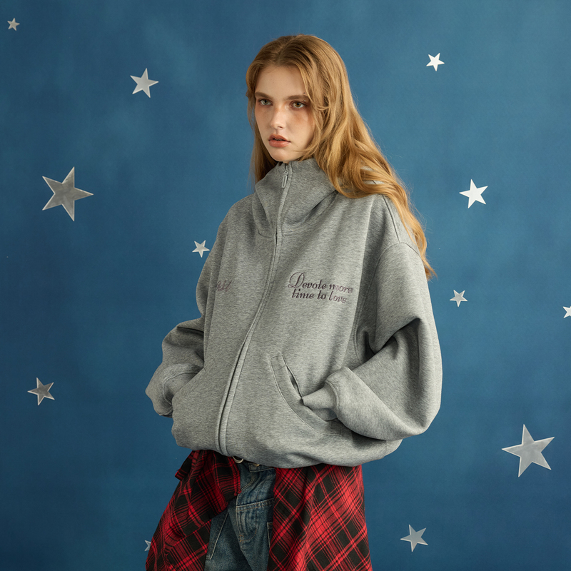 Gost Heavyweight Air Layer Cardigan for Men and Women, Cleanfit Letter Embroidery Jacket, American Style Hooded Versatile Sweatshirt