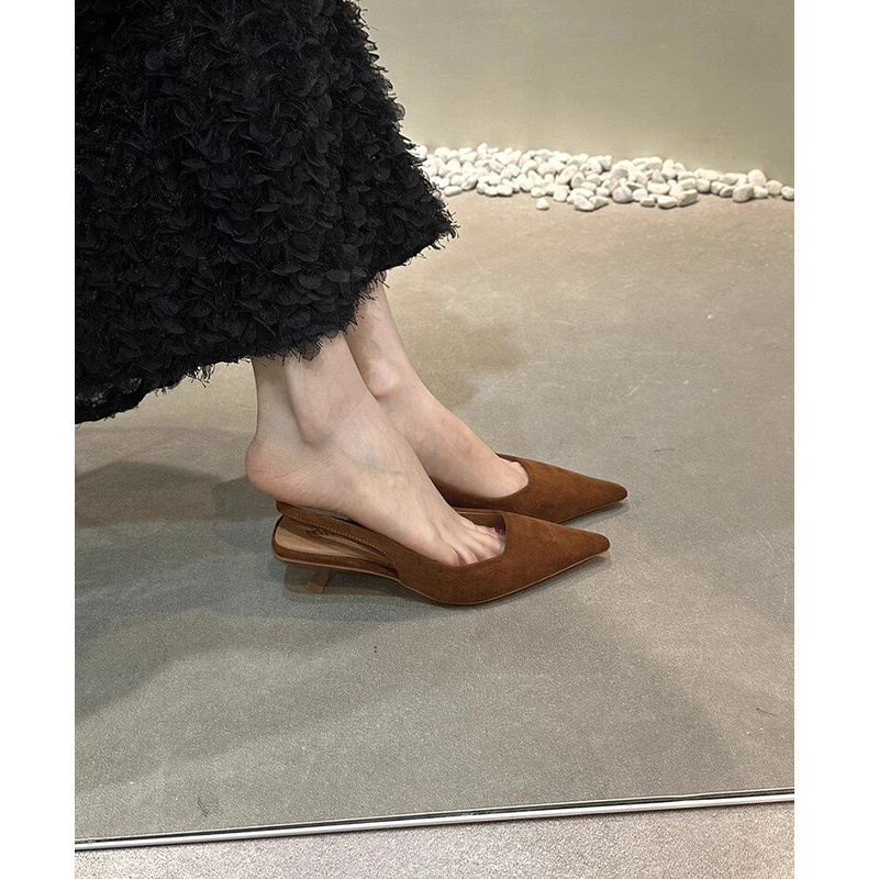 Sheepskin Version~ French Retro Velvet Round-Toe Sandals for Women, Pointed Toe Stiletto High Heels Paired with Cheongsam, Backless Single Shoes