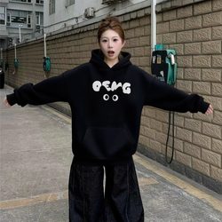 Heavyweight Pure Cotton Hooded Sweatshirt for Women, 2025 New Popular Style, Autumn and Winter Fleece-Lined and Thickened, American High Street Loose Top