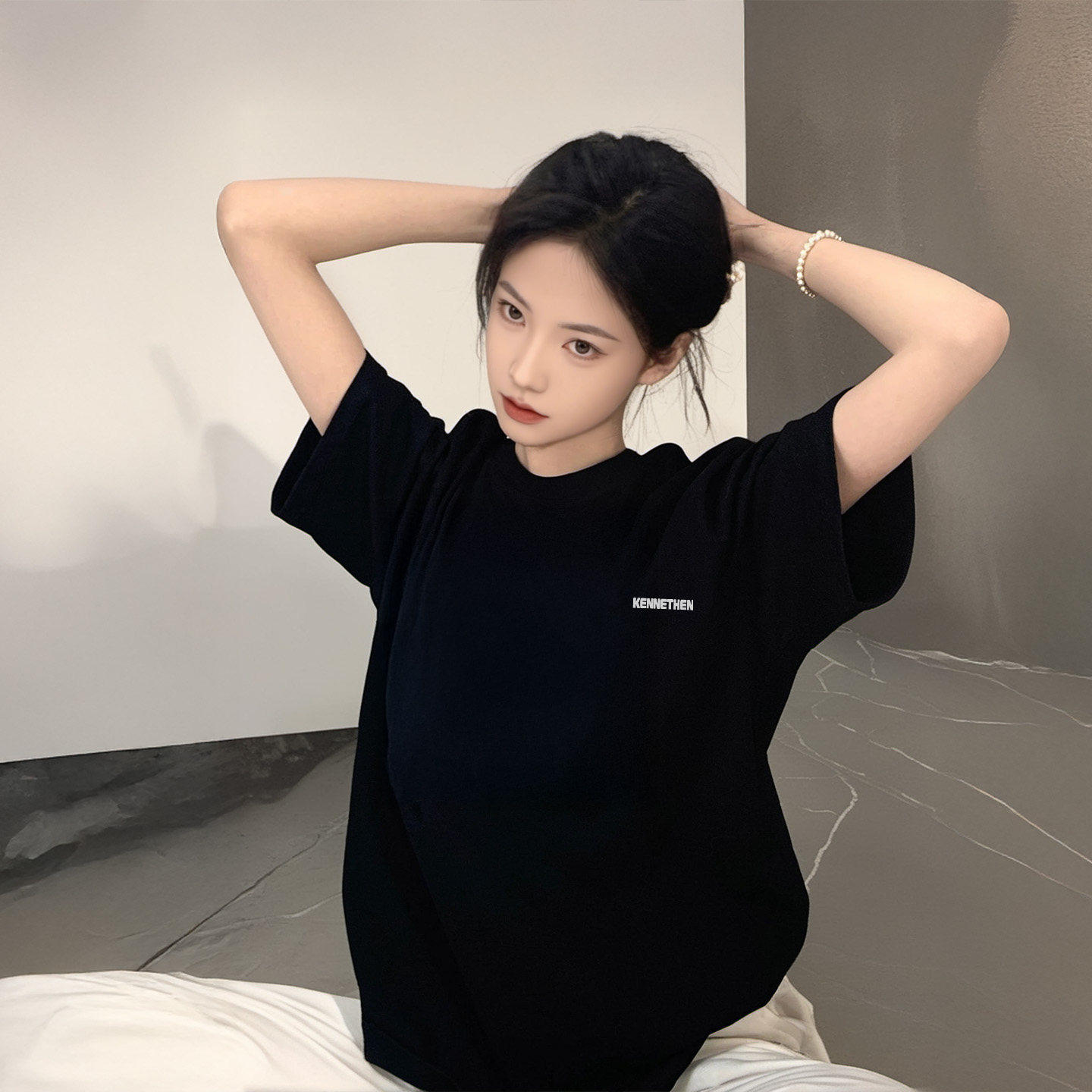黑色短袖t恤女2026新款爆款夏季纯棉设计感美式字母宽松半袖上衣