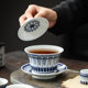 Jingdezhen hand-painted blue and white porcelain underglaze color Sancai bowl single high-end Kung Fu tea set white porcelain tea cup