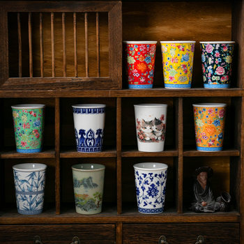 Enamel Vintage Blue and White Ceramic Tea Cup, Large Capacity Water Cup, Master Cup, High-End Personal Use Cup for Home, Cola Cup