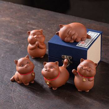 Creative Purple Clay Tea Pet Ornaments, Exquisite Tea Tray Decorations, Desktop Decoration, Kung Fu Tea Set Accessories, Cute and Fun Cat Tea Toys