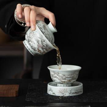 Snow Scene Plum Blossom White Porcelain Kung Fu Tea Set High-End Anti-Scald Tea Bowl and Tea Cup Complete Tea Set Gift Set