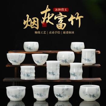 Ice Jade and White Jade Hand-Painted Ceramic Single Cup, Personal High-End Dedicated Tea Cup, Tea Set, Gift-Giving High-End Tea Tasting Cup