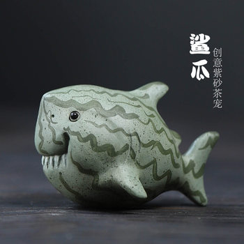 Creative Handmade Purple Clay Tea Pet Small Shark Watermelon Shark Ornament Tea Tray Desktop Decoration Premium Can Be Used as Tea Set