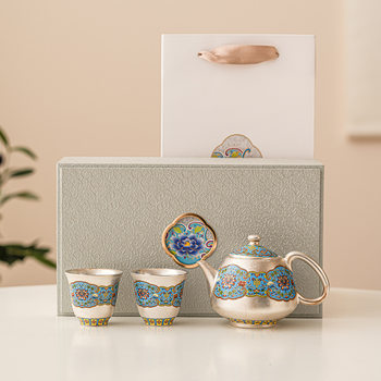 High-End Sterling Silver Filigree Enamel Teapot Set, Kung Fu Tea Set, Household Ceramic Gilt Silver Tea Cup, 2026 New Model