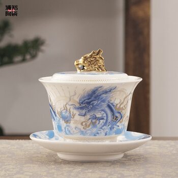 360 ° Dehua White Porcelain Three-Piece Gaiwan Set with High-Grade Ceramic for Home Use, Suitable for Making Kung Fu Tea