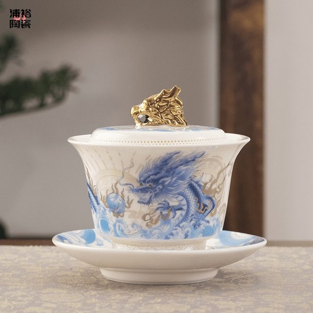 360 mutton-fat jade Dehua white porcelain three-capacity bowl single high-end household ceramic Kung Fu tea set for making tea