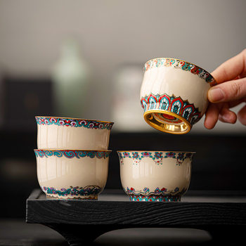 Dunhuang Thousand Buddhas Tea Cup, Master Cup for Tasting and Smelling Tea, Single Cup for Personal Use, High-End Ceramic Kung Fu Tea Set, Small Tea Cup
