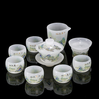 Qianli Jiangshan Glazed Kung Fu Tea Set for Home Use, Light Luxury High-End Gaiwan Tea Cup for Tea Brewing, 2026 New Model