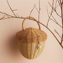 Ins style rattan woven acorn hand-carried childrens decorative photo bag mushroom shape forest style pine cone basket hand-woven