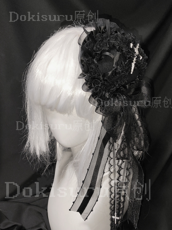 Dokisu Original Subculture Lolita Gothic Style Lace Cross Halloween Hat Hair Accessory