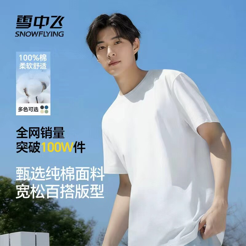 雪中飞短袖男款夏季新款美式休闲重磅纯棉t恤男宽松圆领半袖潮PCD