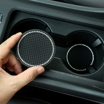 Cross-border source spot round grid soft rubber diamond-encrusted car mat anti-slip creative storage car coaster