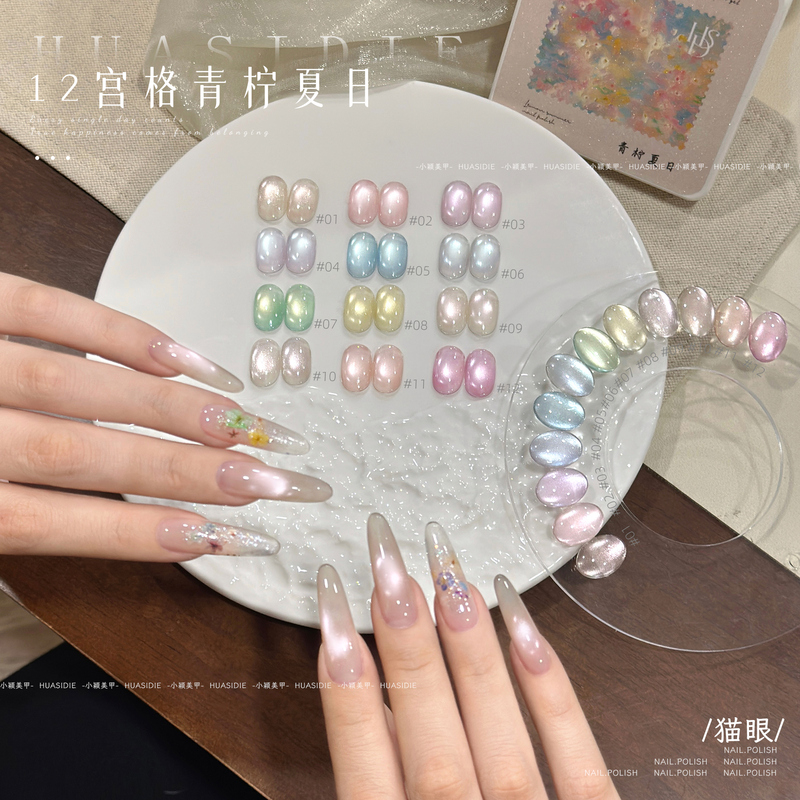 Xiaoying Nail Art Flower Butterfly New 12 Grid Lime Summer Series Gradient Pearlescent Clear Fairy Nail Gel