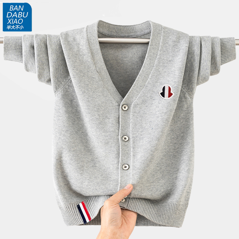Children's Pure Cotton Knitted Cardigan for Boys and Girls, Spring Season, Youth Student Style, Academy Style, Thin Sweater Jacket