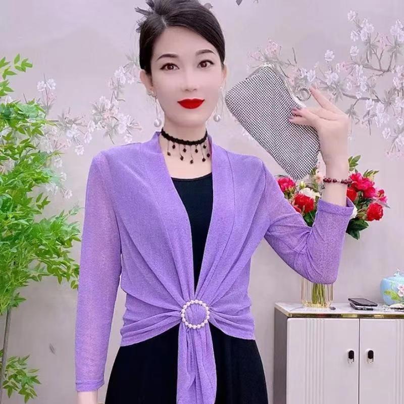 Temperament Shawl [Free Silk Scarf Button] Shawl Outer Wear Women's Summer Short Cardigan Versatile Sun Protection Top Women's Jacket