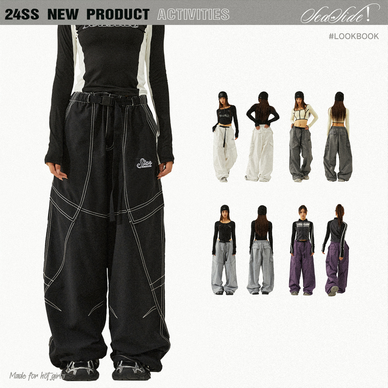 Seasidestar Summer American Street Style Trendy Sports Pants Color-Blocked Cargo Pants Jazz Hip-Hop Pants