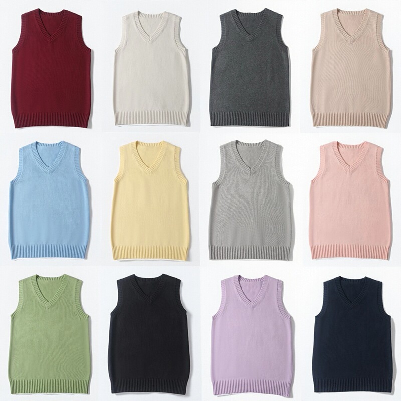Xixiang Beyond Basic Jk Uniform Pullover V-Neck Sweater Vest Women's College Style Vest Solid Color Knitwear