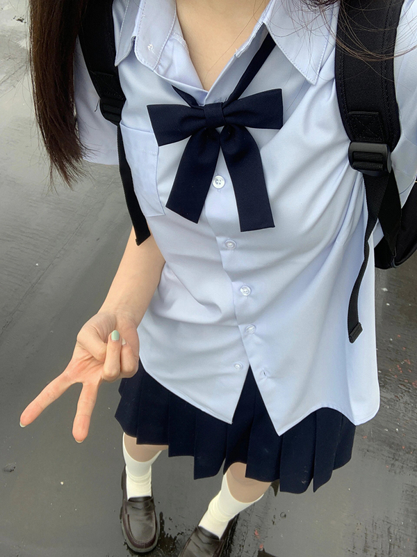 Xixiang Beyond Jk Uniform Shirt Women's Short-Sleeved Basic Style Summer College Style Japanese-Style Aqua Blue Top Suit Skirt