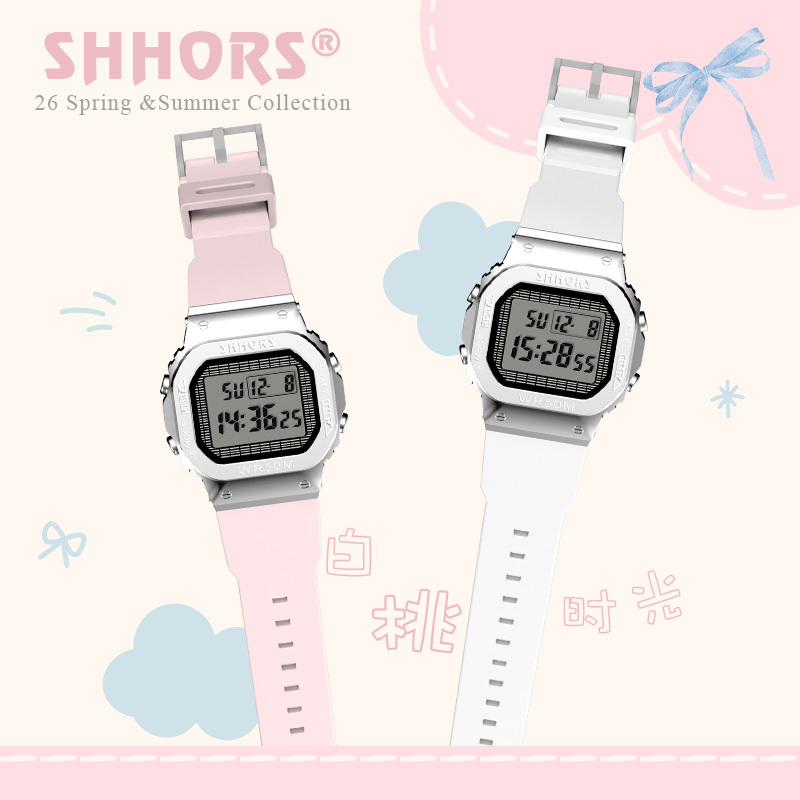 French-Style Silicone Small Square Simple Waterproof Electronic Watch for Commuters and Students, American Classic Elegant Color Scheme