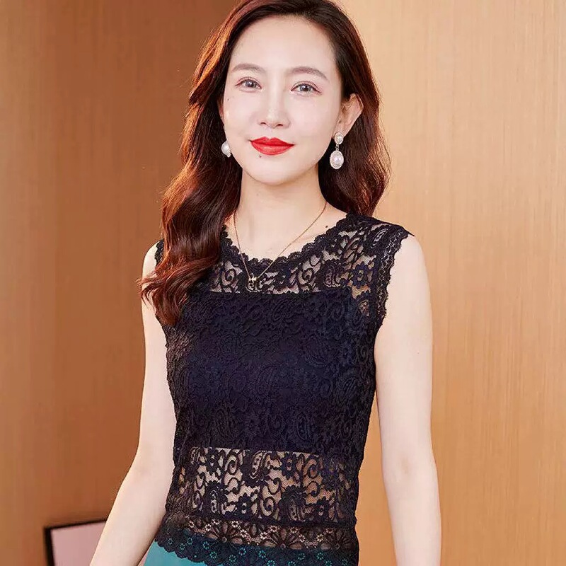 High-End Lace Vest, Lace Trim, Sleeveless, Hollow-Out Lace Top, Long Style, Suitable for All Seasons, Slim Fit, Stylish High-End Lace Vest, Lace Trim, Sleeveless, Hollow-Out Lace Top, Long Style, Suitable for All Seasons, Slim Fit, Stylish