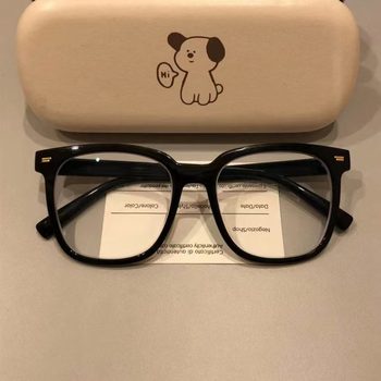 Large Frame No-Makeup Essential Black Frame Glasses for Women, Korean Style Trendy Myopia Glasses Frame ins Style, Makes Big Faces Look Slimmer, Can Be Fitted with Prescription Lenses