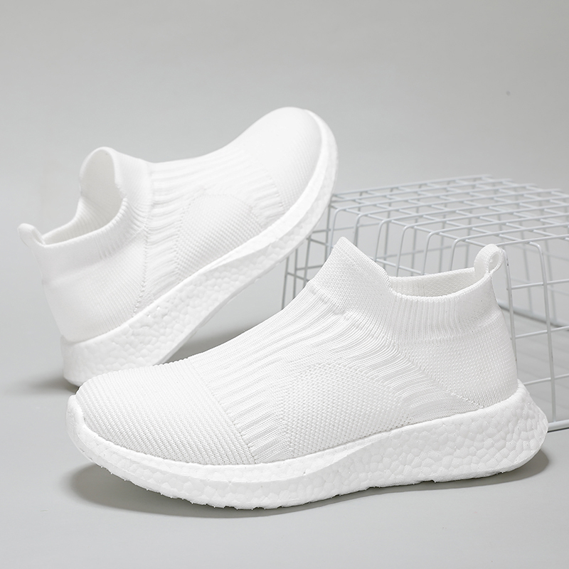 White Sneakers for Women, Spring Fly-Knit Mesh Casual Shoes, Lightweight White Shoes, Soft-Soled Running Shoes, Slip-On Women's Shoes